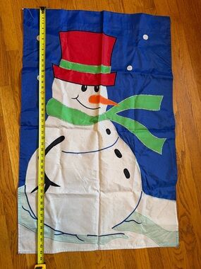 Festive Snowman Garden Flag - Blue, White, Red, Green